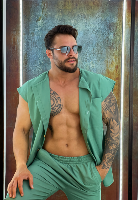 Mint green linen set - Men