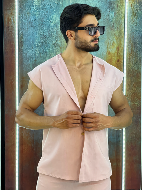 light pink linen set - Men