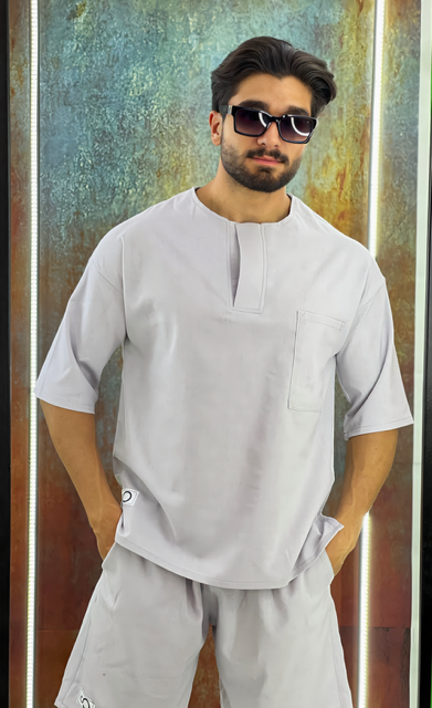 light grey linen set - Men