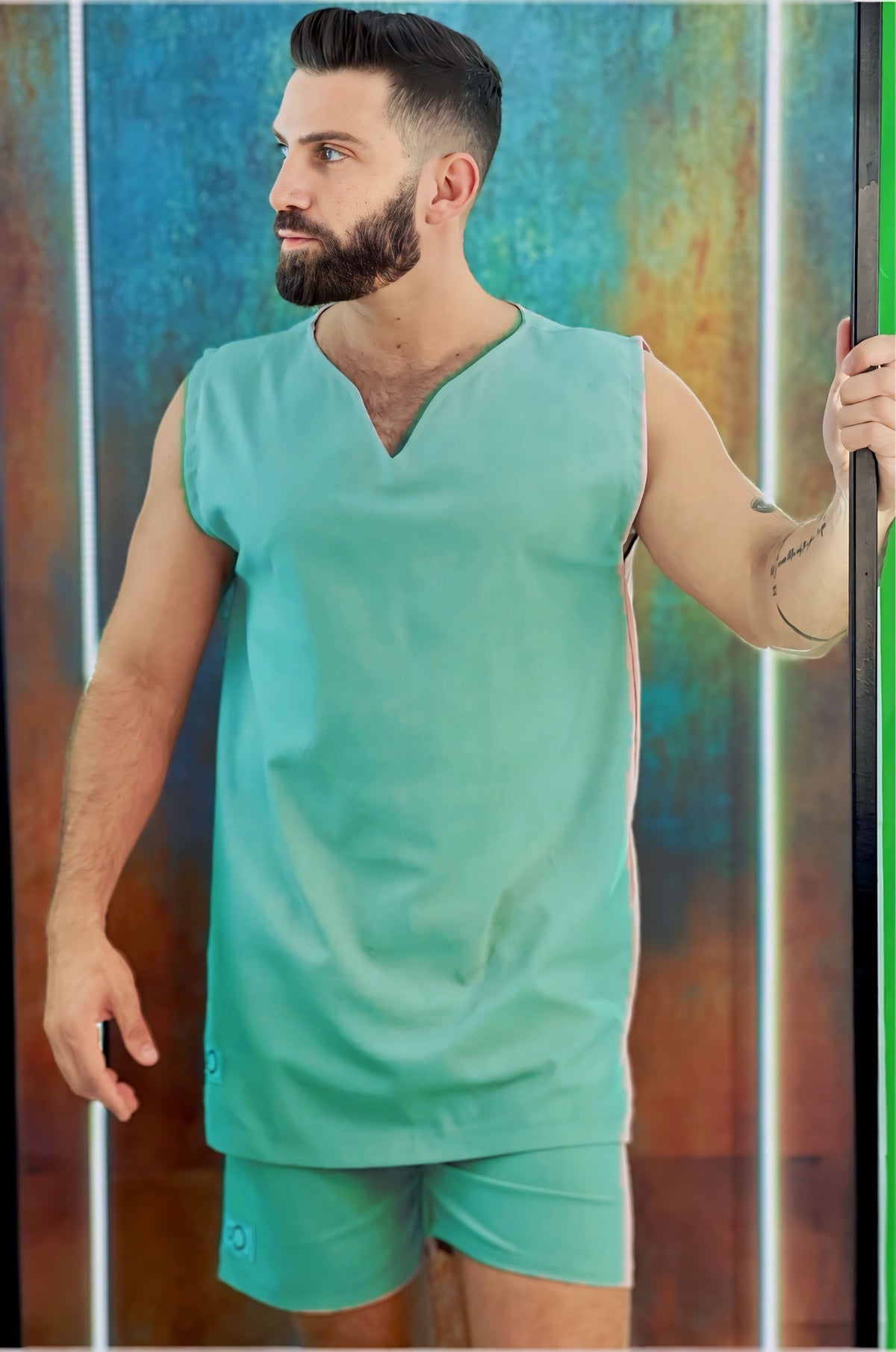 Mint green linen set - Men