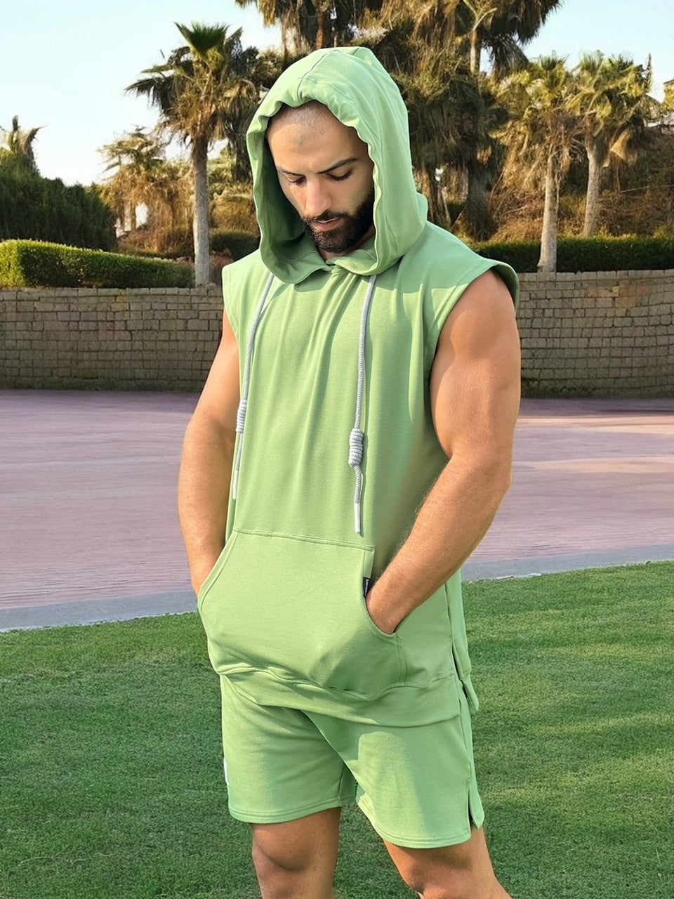 over size light blend sleeveless hoodie