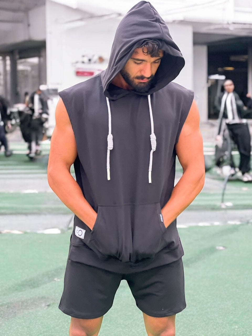 over size light blend sleeveless hoodie